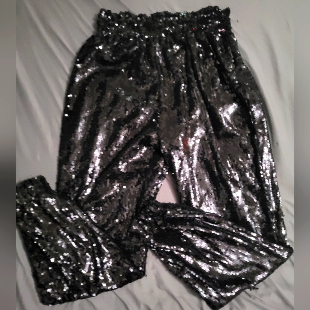 FABRIK womens Sequin black pants, size L
